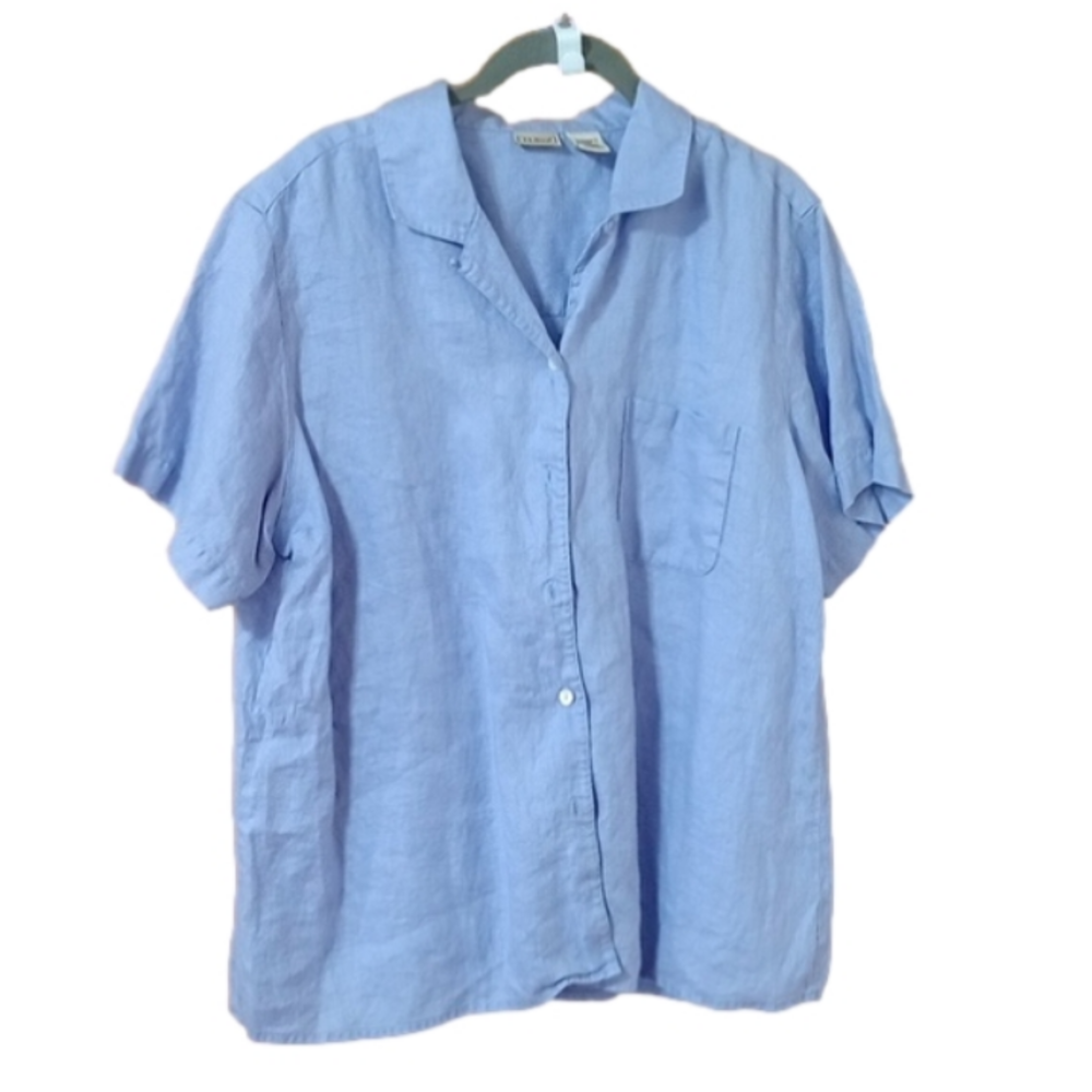 LL Bean 100% Linen Short Sleeve Shirt size L